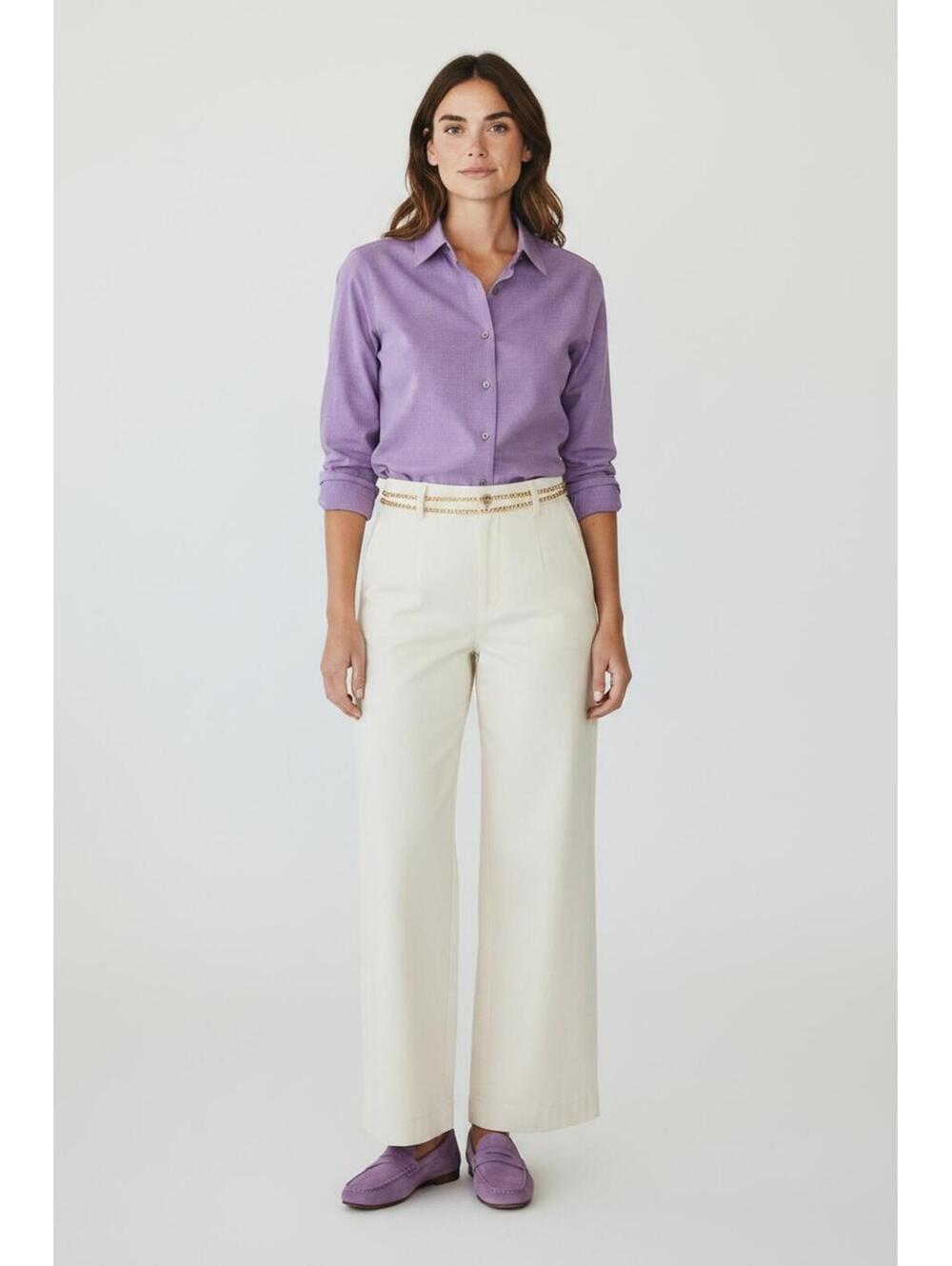 VTG Linda Allard Ellen Tracy Lavender 100% Cotton Button Up Blouse, Size 2P